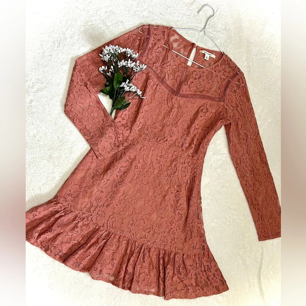Miami Floral Lace Dusty Rose Mini Dress - Small